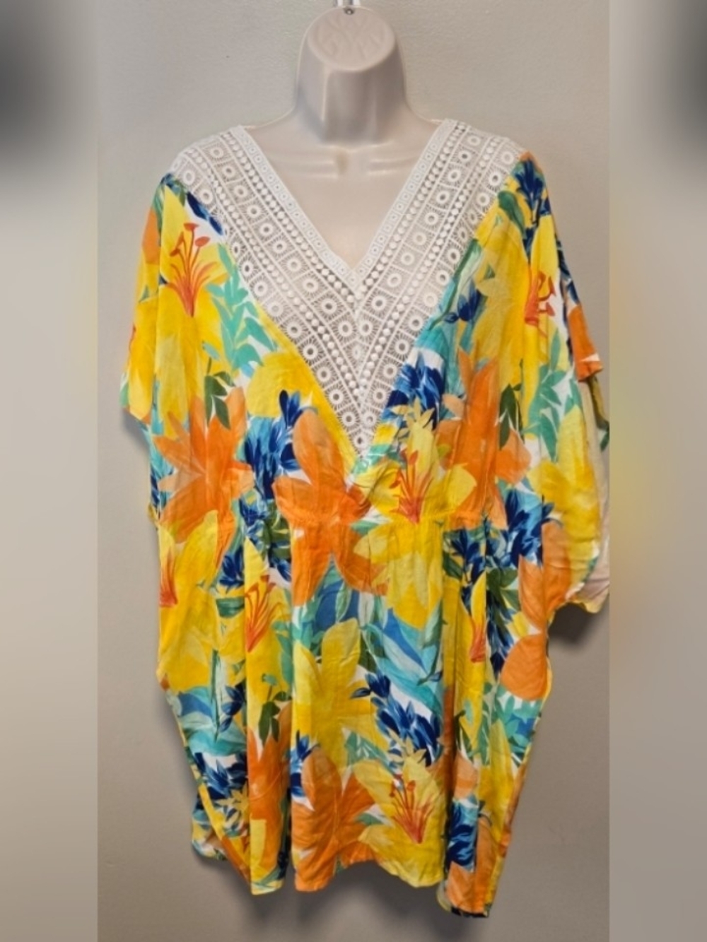 NWT Sunshine 79 Women’s Floral V-Neck Lace Trim Tunic Top/Cover Up L/XL